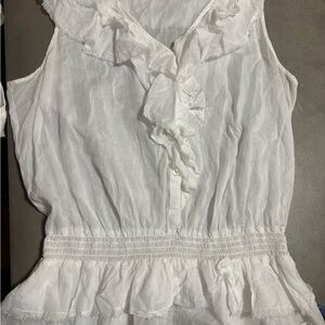 DKNY white frilly summer top